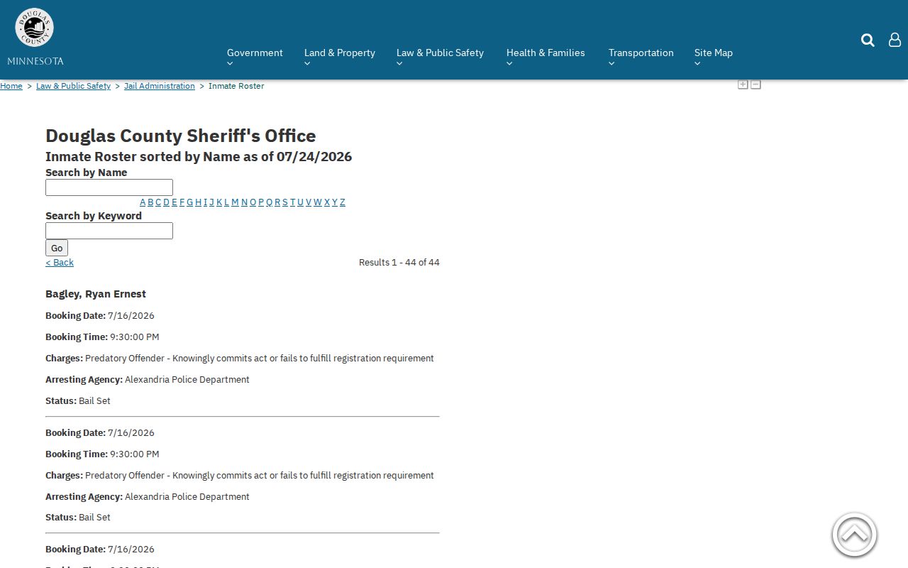 Pope County release search on Douglas County current inmate roster