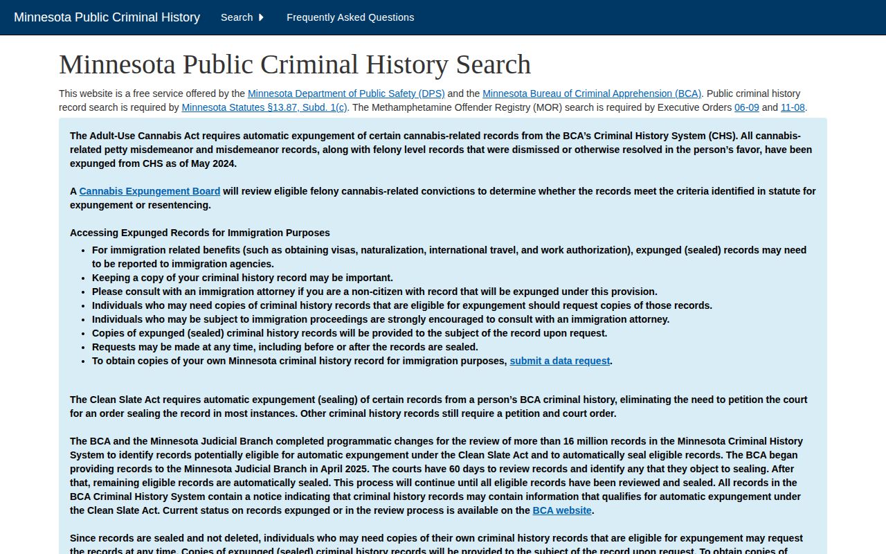 Pope County released inmate Minnesota BCA criminal history record search