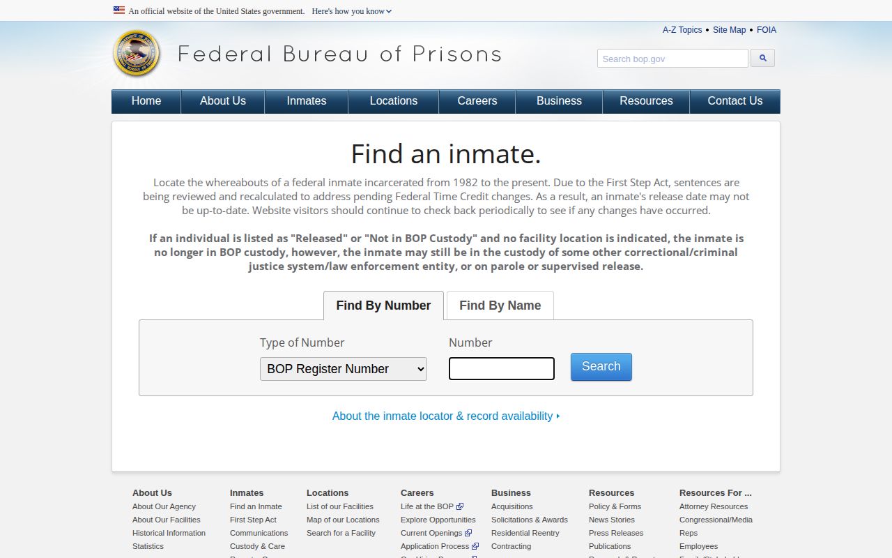 Pope County federal released inmate BOP locator search